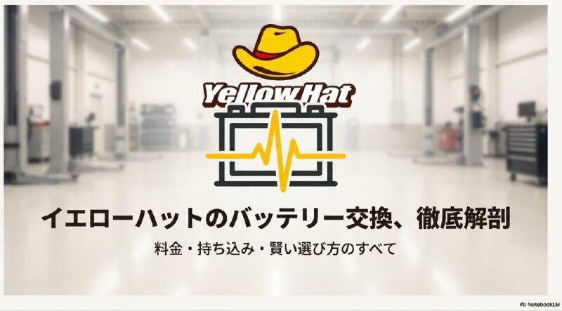 イエローハットのロゴとバッテリーのイラストが描かれた、バッテリー交換徹底解剖ガイドの表紙画像