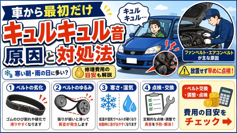 車　キュルキュル　異音　最初だけ
