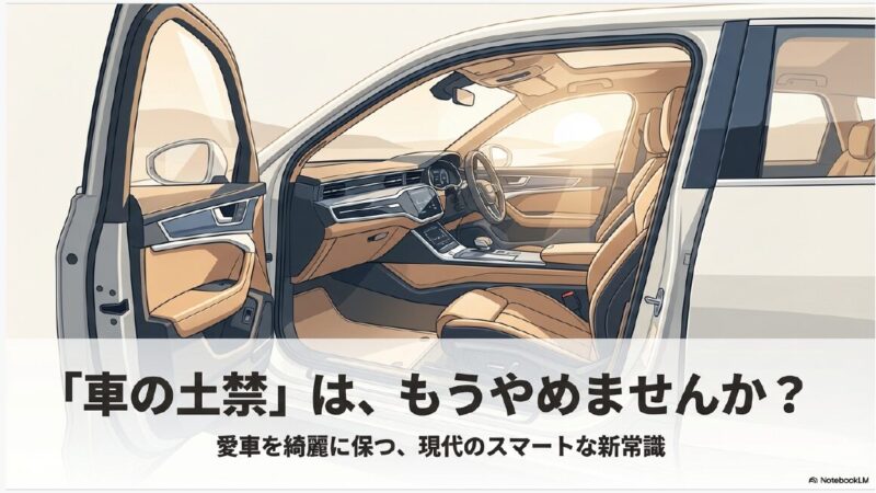 車の土禁（土足厳禁）をやめるべき理由と、愛車を綺麗に保つ現代のスマートな新常識についてのスライド表紙