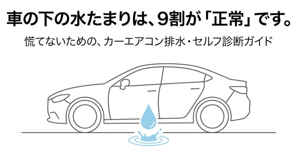 車の下の水たまりの9割は正常であることを伝える、カーエアコン排水セルフ診断ガイドのタイトル画像