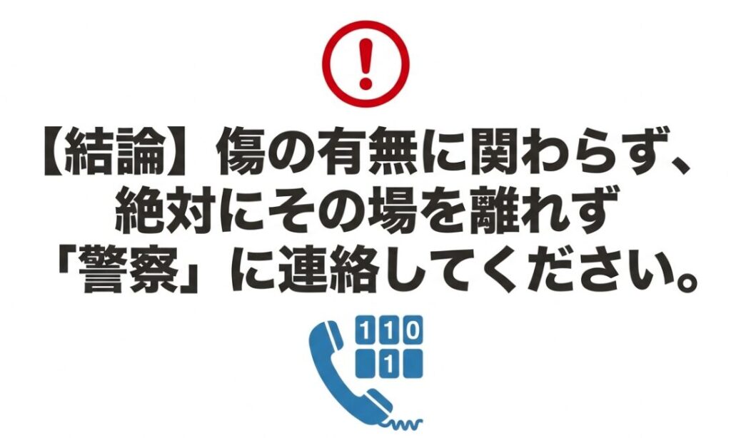傷の有無に関わらずドアパンチをしたら絶対に警察へ110番通報すべきであることを示す警告