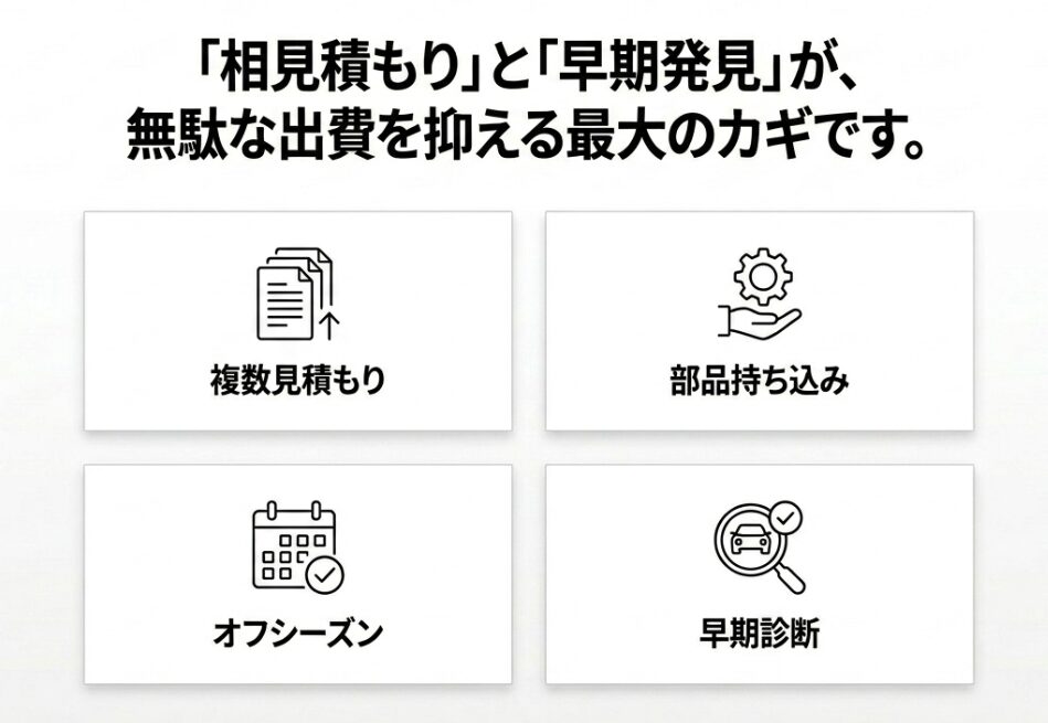 相見積もりや部品持ち込みなど費用を抑えるための方法