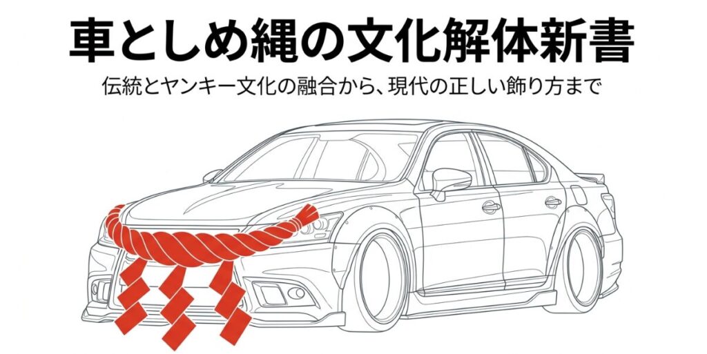 しめ縄を取り付けたカスタムセダンと車としめ縄の文化解体新書の表紙