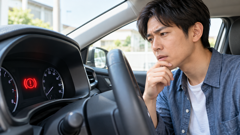 整備工場で診断機を使いABSとブレーキ警告灯の異常を点検する整備士