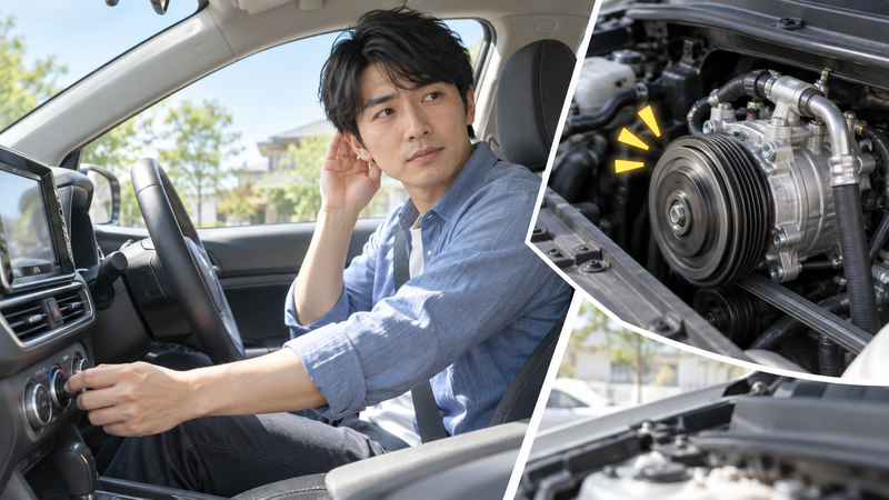 車内でエアコンの操作をしながら作動音を確認するドライバー
