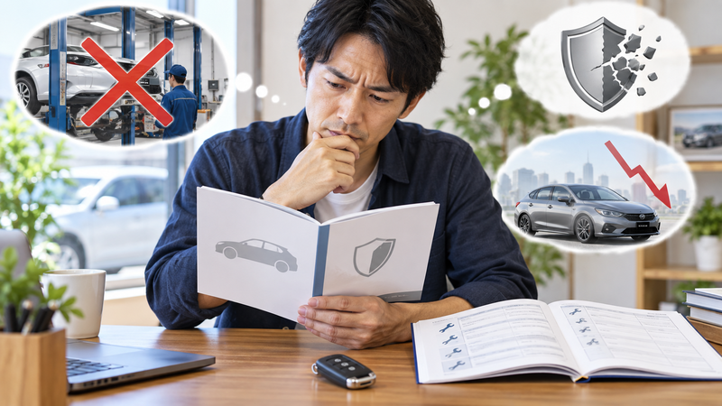 車の保証や整備履歴と再販価値について確認する男性