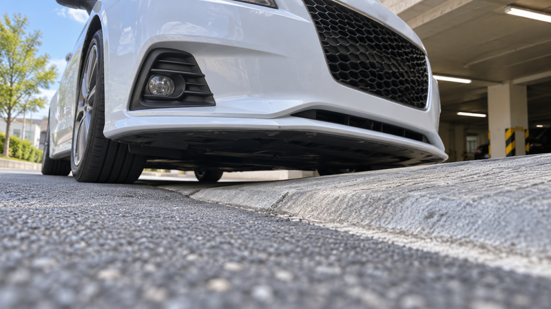 段差に近づいた車のフロントバンパー下と地面との狭い隙間