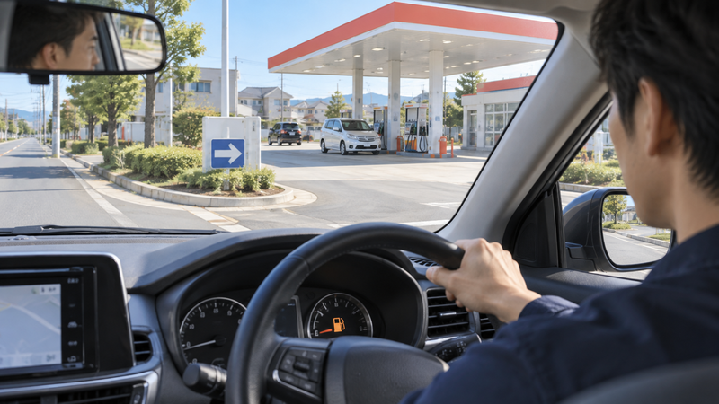 燃料残量が少ないことに気づきガソリンスタンドへ向かうドライバー