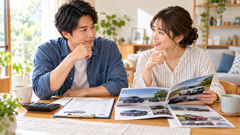 高額な修理代の見積もりを見て、修理するか乗り換えるかを前向きに話し合う夫婦